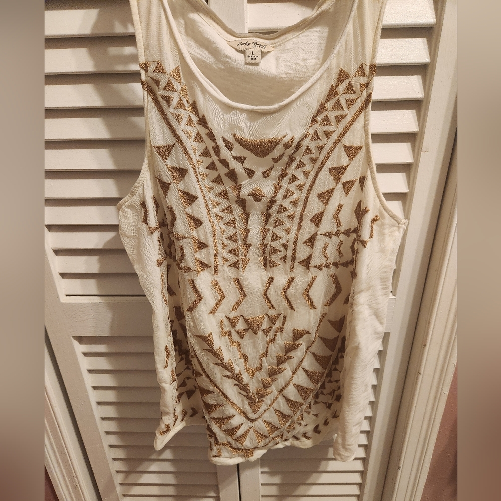 Lucky Brand Cream Razor back tank with gold details